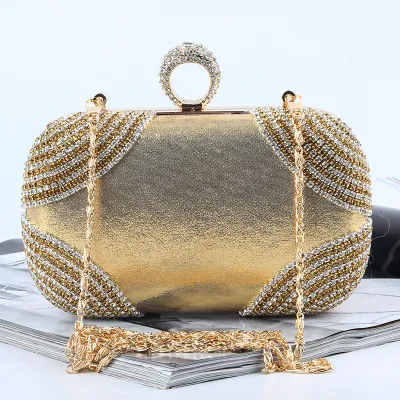 Women Chic Rhinestone Inlay Color Blocking Square Evening Bag