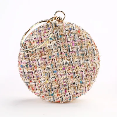 Women Chic Creative Stripe Decoration Clutch Round Evening Bag