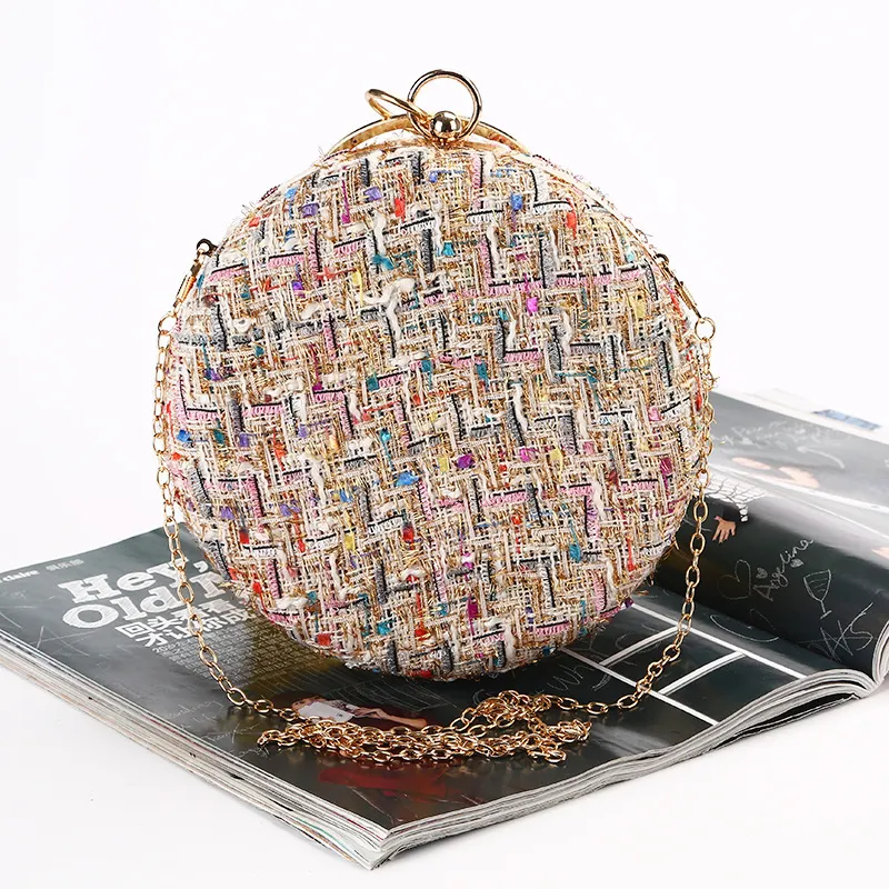 Women Chic Creative Stripe Decoration Clutch Round Evening Bag