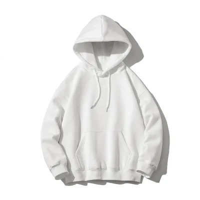 Men Basic Solid Color Long Sleeve Pocket Design Loose Pullover Hoodie