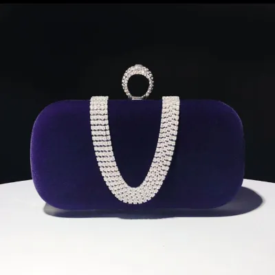 Women Chic Rhinestone Inlay Solid Color Velvet Clutch Square Evening Bag