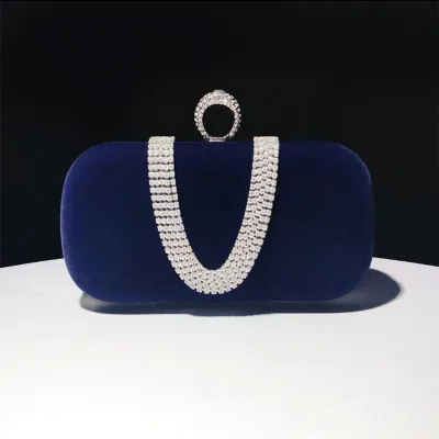 Women Chic Rhinestone Inlay Solid Color Velvet Clutch Square Evening Bag
