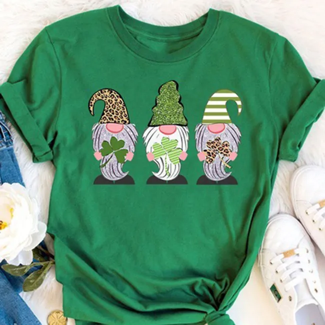 Women Casual St.Patrick's Day Festival Short Sleeve Graphic Printed Colored T-Shirt