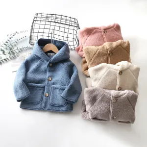 Kids Simple Basic Casual Solid Color Long Sleeve Hooded Coat with Zipper