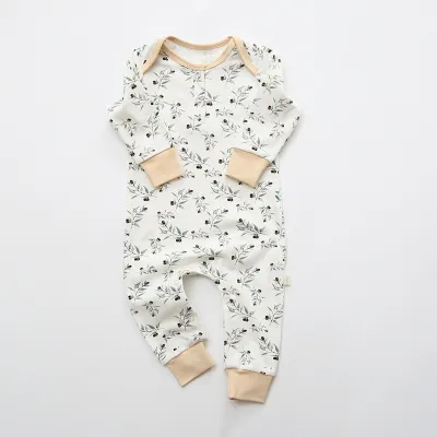 Baby Cute Floral All Over Print Long Sleeve Round Neck Cotton Jumpsuit Unisex