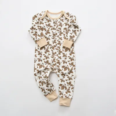 Baby Cute Floral All Over Print Long Sleeve Round Neck Cotton Jumpsuit Unisex