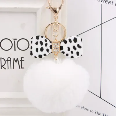 Cute Sexy Leopard Pattern Bow Pompon Key Chain
