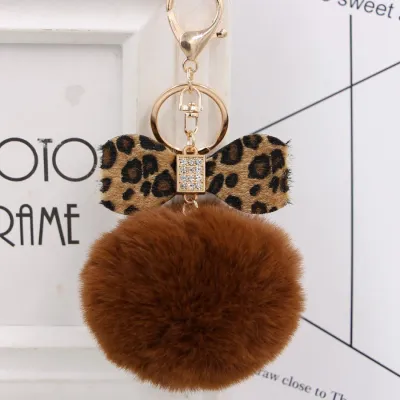 Cute Sexy Leopard Pattern Bow Pompon Key Chain