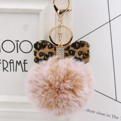 Cute Sexy Leopard Pattern Bow Pompon Key Chain