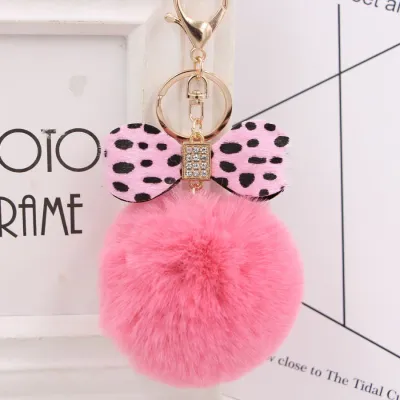 Cute Sexy Leopard Pattern Bow Pompon Key Chain