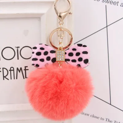 Cute Sexy Leopard Pattern Bow Pompon Key Chain