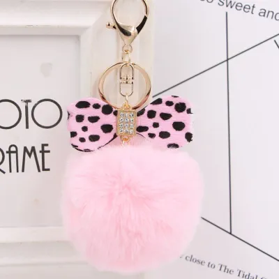 Cute Sexy Leopard Pattern Bow Pompon Key Chain
