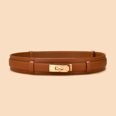 Women Vintage Metal Buckle Genuine Leather Belt Solid Color All-match 105cm