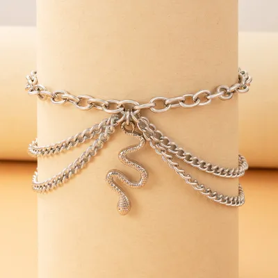 Unique Snake Pendant Design Alloy Multilayer Anklet