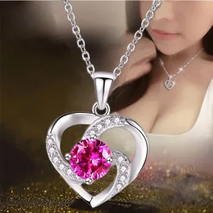 Creative Geometric Heart Pendant Rhinestone Alloy Necklace for Women