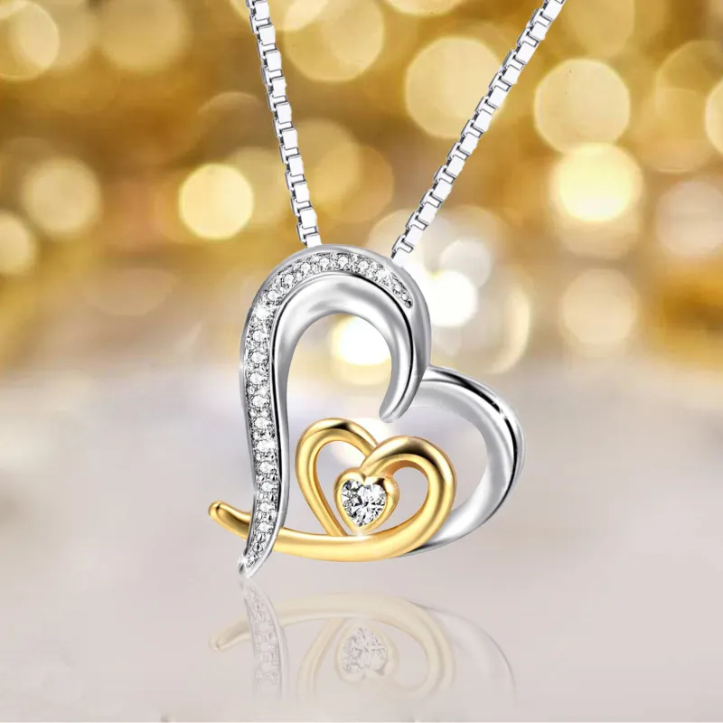 Two-tone Heart Shape Rhinestone Alloy Necklace for Women