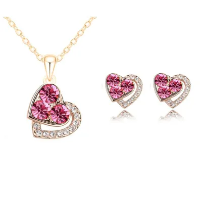 Temperament Heart-shaped Rhinestone Stud Earrings And Necklace Set