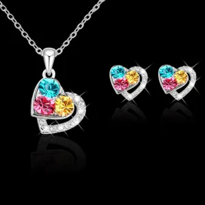 Temperament Heart-shaped Rhinestone Stud Earrings And Necklace Set
