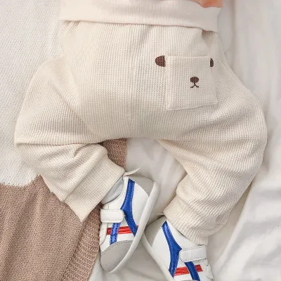 Baby Cute Animal Pocket Design Casual Harem Pants Cotton Elastic Waist Long Pants for Spring Autumn