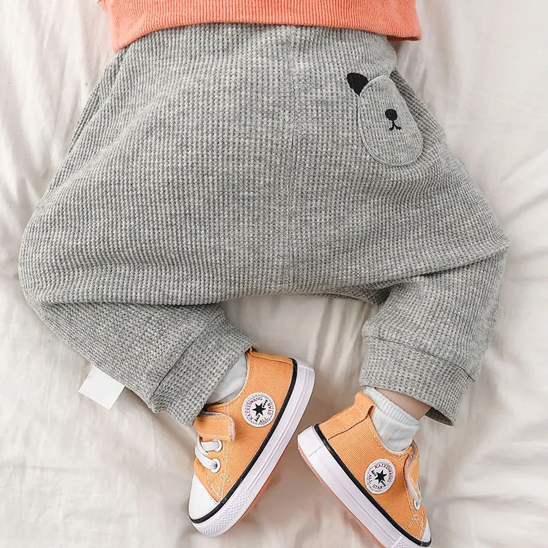 Baby Cute Animal Pocket Design Casual Harem Pants Cotton Elastic Waist Long Pants for Spring Autumn