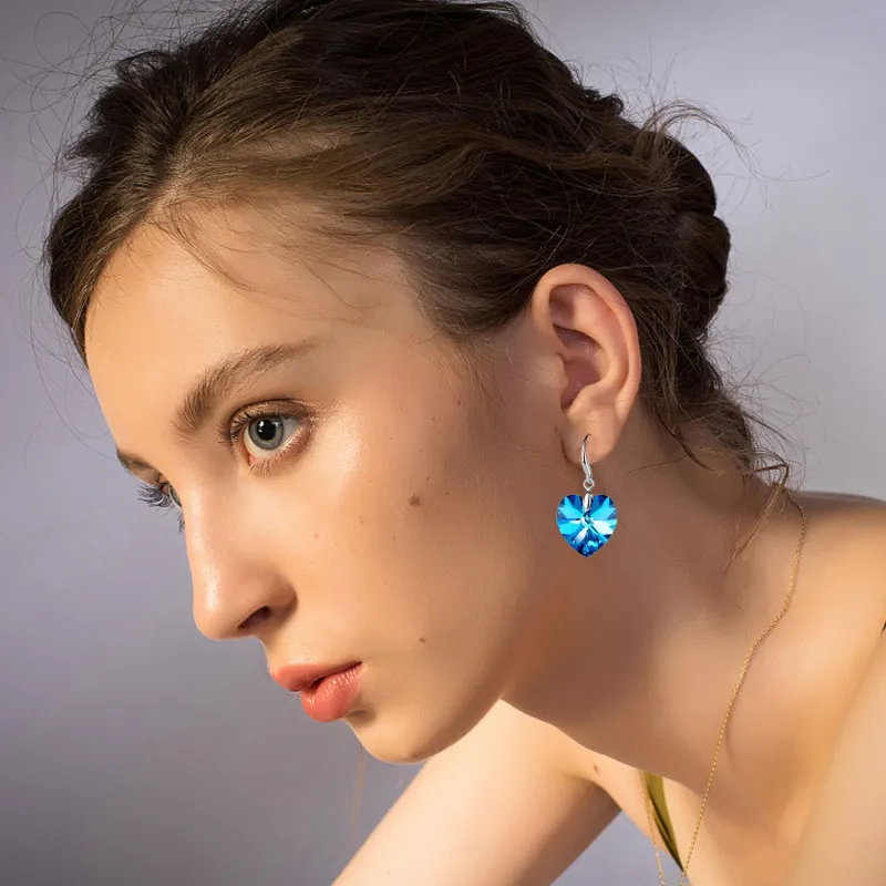 Temperament Heart Shape Pendant Imitation Crystal Drop Earrings
