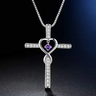 Creative Cross Shape Heart Hollow Rhinestone Decoration Alloy Pendant Necklace