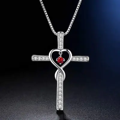Creative Cross Shape Heart Hollow Rhinestone Decoration Alloy Pendant Necklace