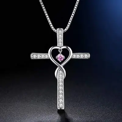 Creative Cross Shape Heart Hollow Rhinestone Decoration Alloy Pendant Necklace
