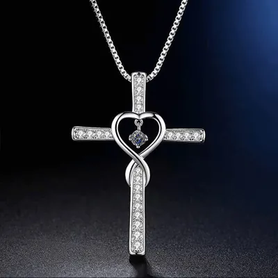 Creative Cross Shape Heart Hollow Rhinestone Decoration Alloy Pendant Necklace
