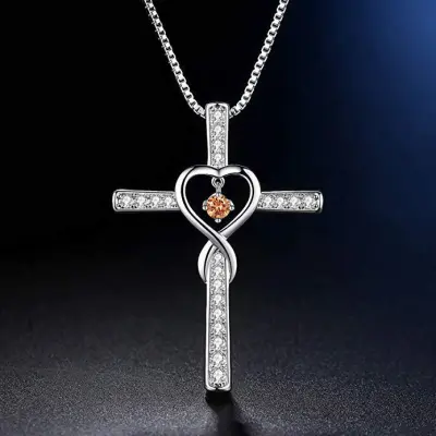 Creative Cross Shape Heart Hollow Rhinestone Decoration Alloy Pendant Necklace