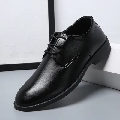 Men Business Classic Round Toe Lace-up Solid Color Crocodile Grain PU Oxfords