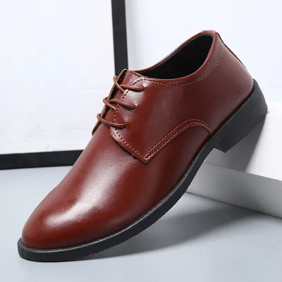 Men Business Classic Round Toe Lace-up Solid Color Crocodile Grain PU Oxfords
