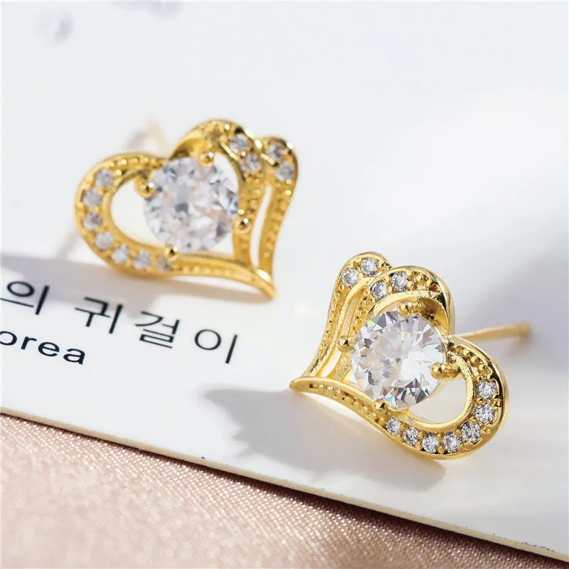 Temperament Heart Shape Rhinestone Artificial Diamond Stud Earrings