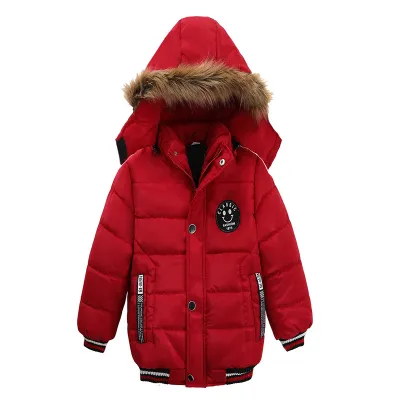 Boys Classic Label Design Long Sleeve Hooded Quilted Thicken Cotton Jacket with Zipper