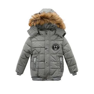 Boys Classic Label Design Long Sleeve Hooded Quilted Thicken Cotton Jacket with Zipper