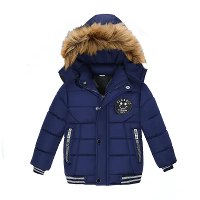 Boys Classic Label Design Long Sleeve Hooded Quilted Thicken Cotton Jacket with Zipper