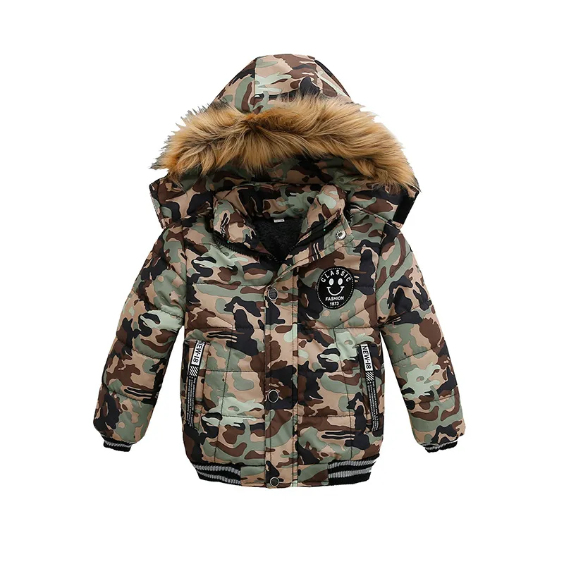 Boys Classic Label Design Long Sleeve Hooded Quilted Thicken Cotton Jacket with Zipper