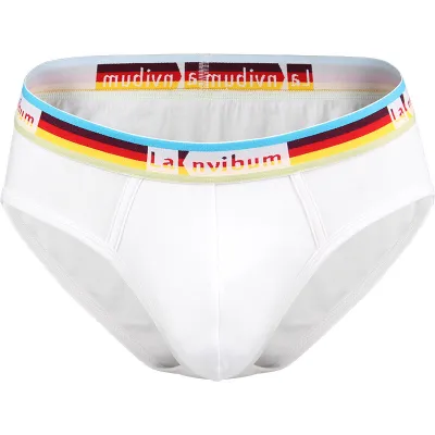 Men Cotton Casual Rainbow Stripe Letter Pattern Breathable Mid Waist Briefs Underwear