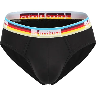 Men Cotton Casual Rainbow Stripe Letter Pattern Breathable Mid Waist Briefs Underwear
