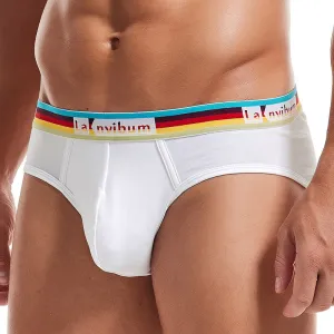 Men Cotton Casual Rainbow Stripe Letter Pattern Breathable Mid Waist Briefs Underwear