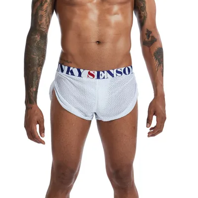 Men's Fashion Basic Low Waist Letter Printed Hollow Mesh Breathable Boxers