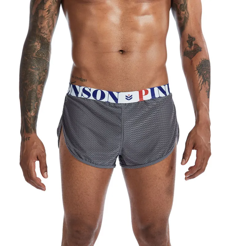 Men's Fashion Basic Low Waist Letter Printed Hollow Mesh Breathable Boxers