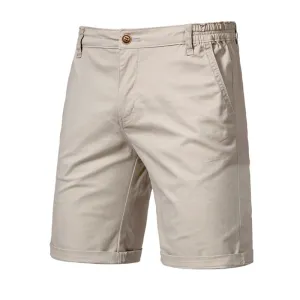 Men Ivy Style Basic Solid Color Cotton Casual Straight Shorts Bermuda Mid Waist