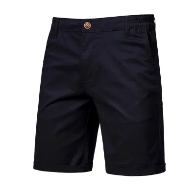 Men Ivy Style Basic Solid Color Cotton Casual Straight Shorts Bermuda Mid Waist