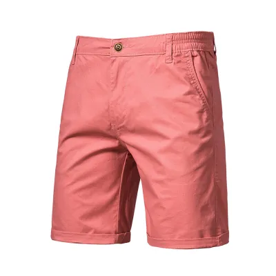 Men Ivy Style Basic Solid Color Cotton Casual Straight Shorts Bermuda Mid Waist