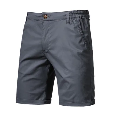 Men Ivy Style Basic Solid Color Cotton Casual Straight Shorts Bermuda Mid Waist