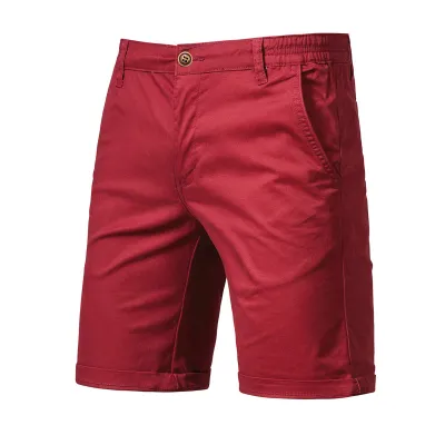 Men Ivy Style Basic Solid Color Cotton Casual Straight Shorts Bermuda Mid Waist