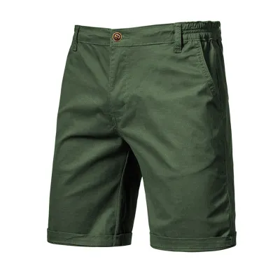 Men Ivy Style Basic Solid Color Cotton Casual Straight Shorts Bermuda Mid Waist