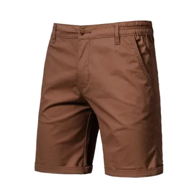 Men Ivy Style Basic Solid Color Cotton Casual Straight Shorts Bermuda Mid Waist