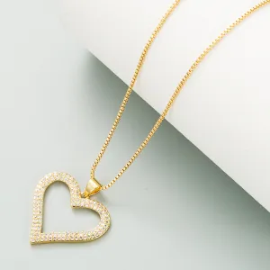 Simple Heart Shape Pendant Copper Necklace with Zircon for Women